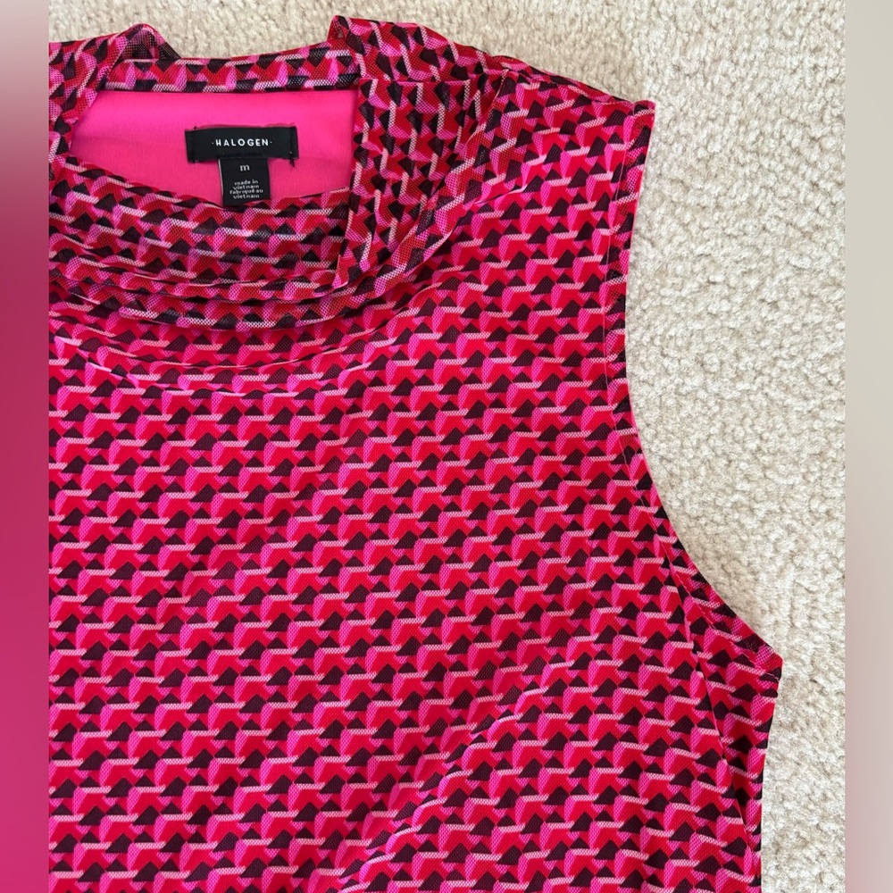 Halogen Ditsy Cowl Neck Sleeveless Mesh Top